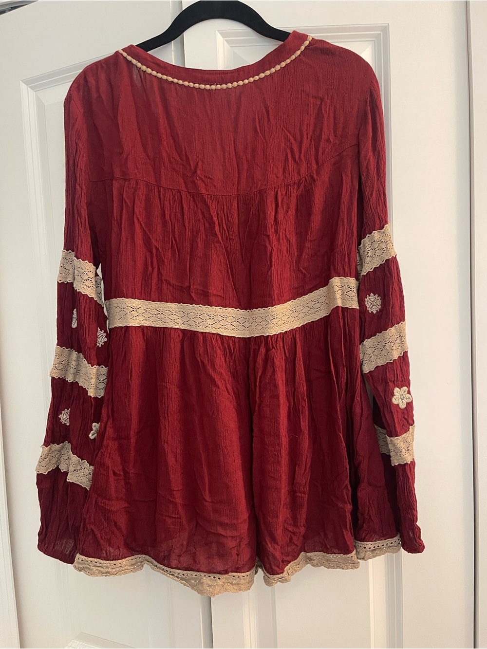 Free People Maroon Red Embroidered Lace-Trim Tunic - Picture 2 of 6